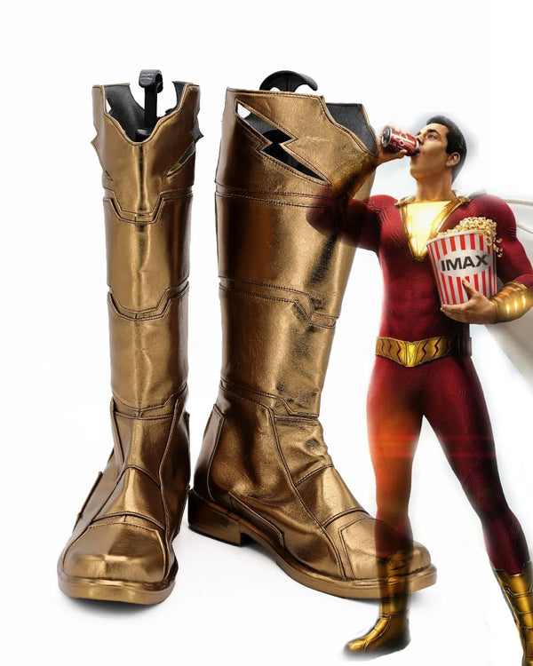 Movie Captain Billy Batson Mary Batson Boots Superhero Party Golden Flat High Boots Only Shoes