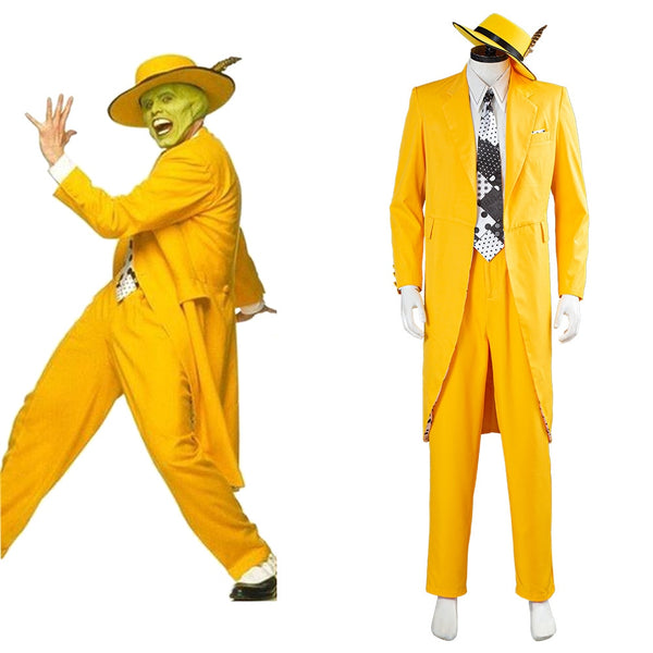 Cosplay Movie&tv Jim The M Mask Carrey Costumes Set Unisex Adult Yellow Suit Uniform Outfits Halloween Carnival Dress Up Party