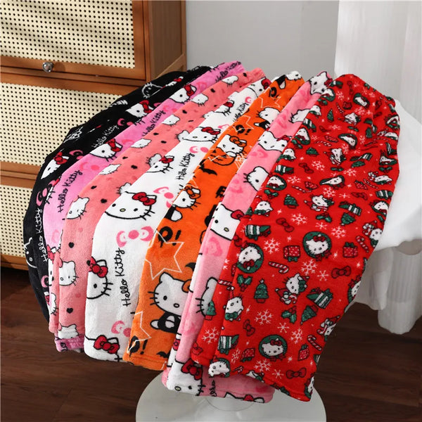 Hello cat Christmas Kitty Pajamas Halloween Flannel Fashion Trouserswomen Kawaii Woolen Anime Cartoon Casual Home Pant Gift
