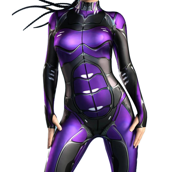 Futuristic Cyber Mechanical Armor Women Cosplay Punk Jumpsuit Costume Elastic Holiday Party Fancy Dress Bodysuits Rompers Zentai