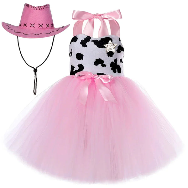 Anime Characters Costumes Girls Birthday Halloween Cowgirl Fancy Dress for Kids Baby Pink Cow Tutu Outfits Animal Clothes