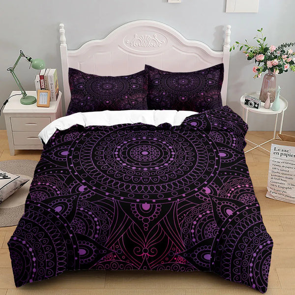 Bohemian Mandala Purple Duvet Cover Set Single Twin Double Queen King Cal King Size Bed Linen Set