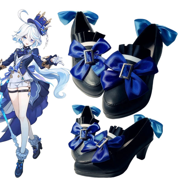 Game Genshin Impact Fontaine Furina Cosplay Shoes Boot Women Lolita Bow High Heels Halloween Masquerade Party Costume Accessorie