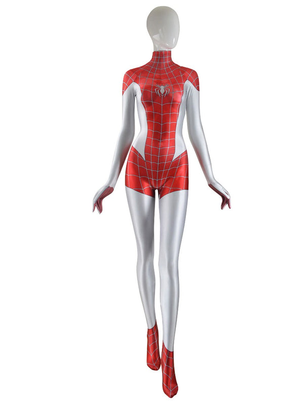White and Red MJ Costume Mary Jane Girl Cosplay Suit 3D Print Halloween Zentai Catsuit