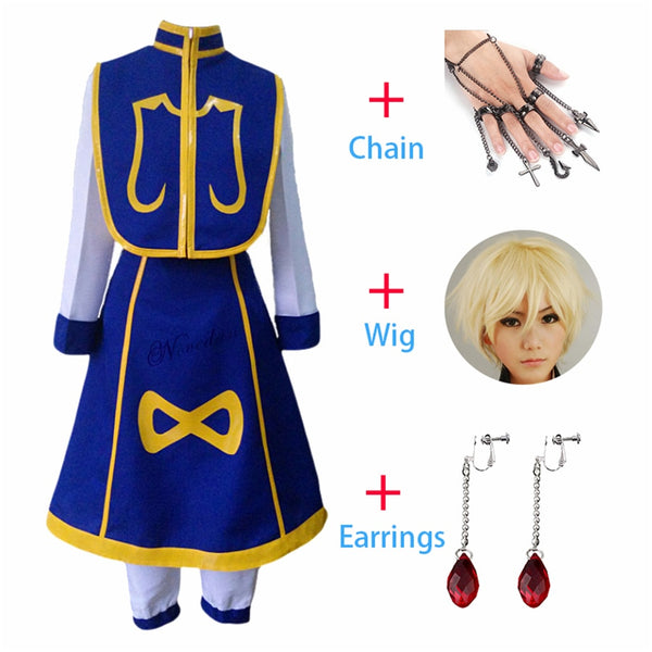 Anime X-Hunter Kurapika/Cosplay Costume Earrings Chains Shirt Gold Wig Halloween Party Suit Full Outfit For Women Men