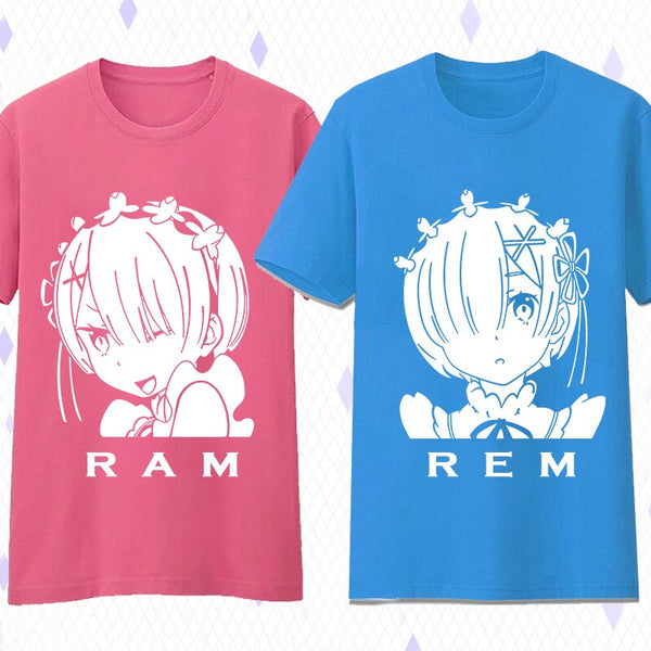 New Re Zero Kara Hajimeru Isekai Seikatsu  Rem T-shirt Ram men t-shirt Summer short-sleeve Girlfriends costume Cotton tops