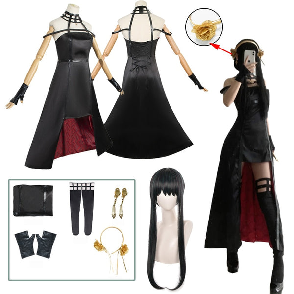 Yor Forger Cosplay Anime Spy Family Cosplay Costume Yor Forger Wig Black Dress Outfit Cosplay Costume Long Hair Women Clothes