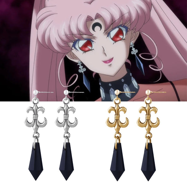 Sailor COS Moon Black Lady Evil Black Crystal Earrings Tsuking Usagi Anime Cosplay Earrings for Women Jewelry Accessories Props