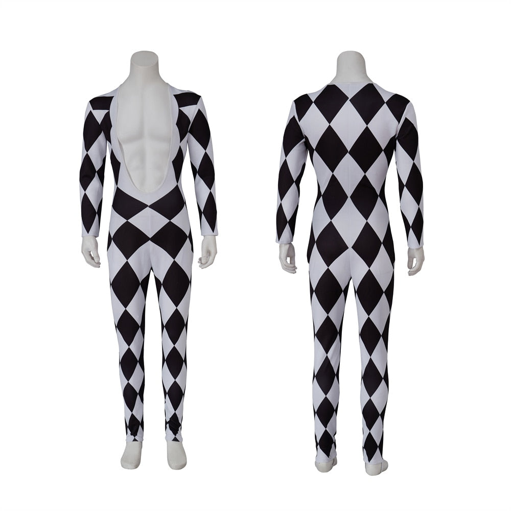Freddie Mercury Queen Harlequin Cosplay Costume Unitard Black and Wh