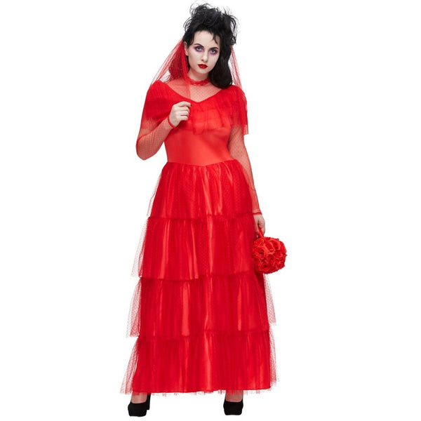 Adult Beetle Lydia cos Deetz juices Costume Women Gothic Red Wedding Dress Costume Halloween Costume Fancy Dress Up