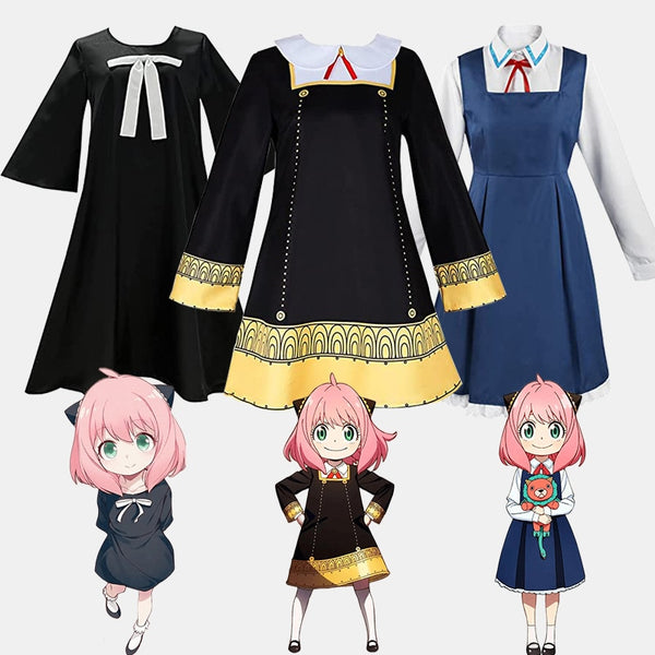 Anime SPY and X FAMILY Anya Forger Cosplay Costume Spy and Family Cute Black Blue Dress School Uniform Lion Doll Halloween Clothes