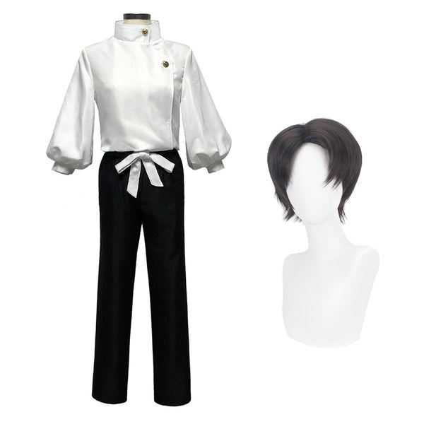 Anime Jujutsu and Kaisen Cosplay Costume Yuta Okkotsu Halloween Carnival Party White Cartoon Uniform Shirt Pants Suit Short Hair Wig