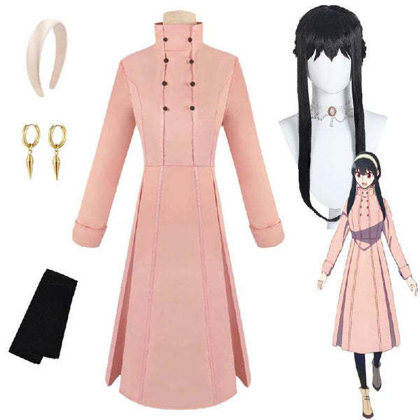 Anime Spy Family Yor Forger Cosplay Costumes Pink Dress Earrings Headwear Set Yor Briar Daily Outfit Women Girl Carnival Party