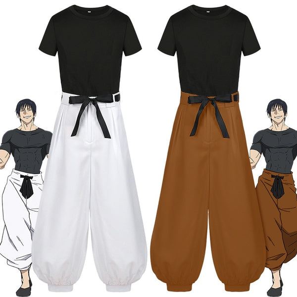 Anime Fushiguro Toji Cosplay Jujutsu cos Kaisen Costume Short Sleeve Men Top Pants Halloween Rave Party Combat Uniform Suit