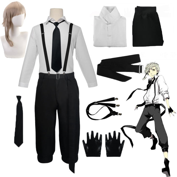 Bungo C Stray Dogs Anime Cosplay Costume Nakajima Atsushi Detective Clothing Shirt Suit Halloween Party Wig Role Play Costumes