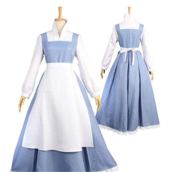 Beauty And The Beast Belle Blue Maid Dress Cosplay Costume