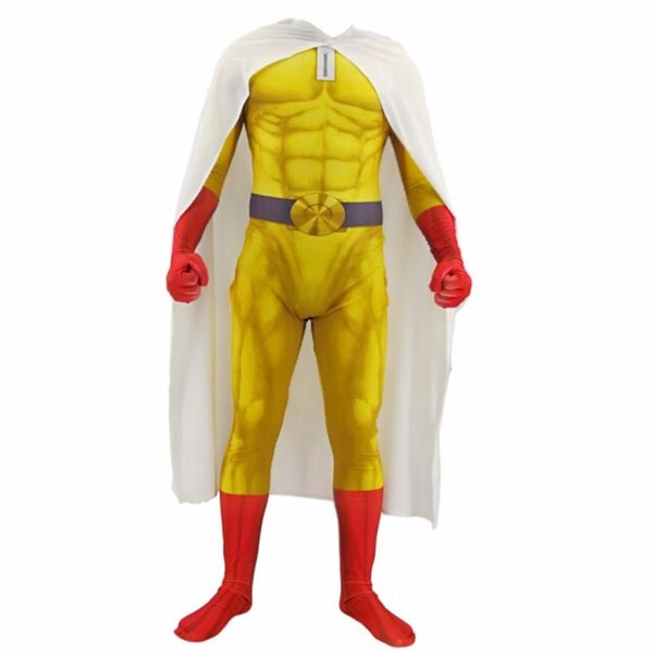 Anime ONE 1 PUNCH-MAN Costumes Superhero Saitamaa Cosplay Men Boys Halloween Jumpsuit Outfits with Cloak Cape Full Set Kids Adult