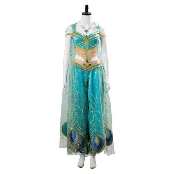 Aladdin Princess Jasmine Naomi Scott Green Blue Dress Cosplay Costume and Accessories