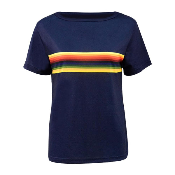 13th T-Shirt  Rainbow Striped Navy Tee Women Tops Cosplay Costume