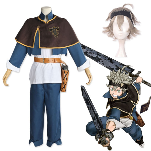 Black Anime Clover Asta Cosplay Costumes Uniform Accessories Outfit Full Sets Wig Synthetic Hair Halloween Carnival Party