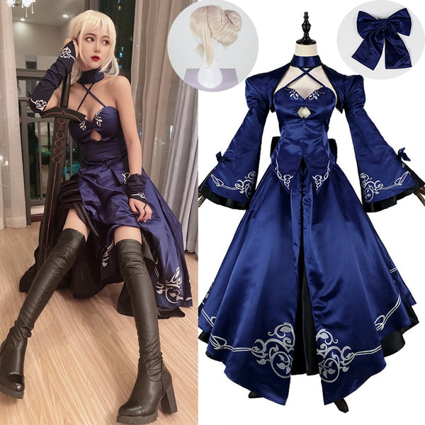 Fate Stay Night Saber Alter Arturia Pendragon Cosplay Costume Women Anime FGO Zero Fate Black Bride Gothic Lolita Dress Full set