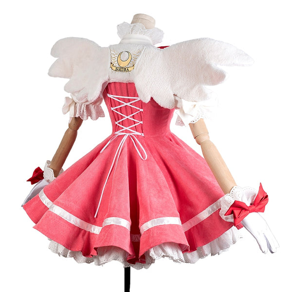 Anime Cardcaptor Sakura Cosplay Costume Kinomoto Sakura Luxury Pink Dress Corduroy Carnival Halloween Costumes for Women