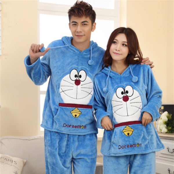 Adult Woman Man Winter Flannel Fleece Cartoon Doraemon Onesies Pyjamas Costumes Lovely Cat Cosplay Pajamas Sleepwear Christmas Cosplay Costume