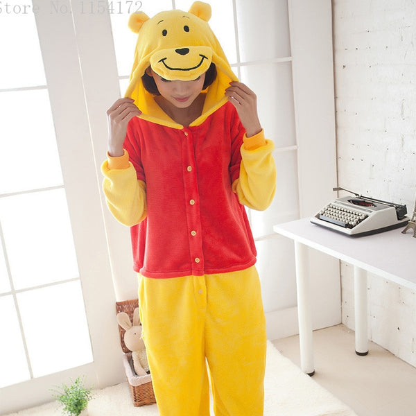 Kigurumi Winnie Bear Animal Onesies Pajamas Cartoon Costume Cosplay Pyjamas Adult Onesies Party Dress Halloween Pijamas