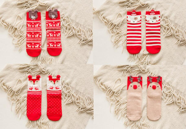Cos Santa Red Stockings Cartoon For Christmas Cute Winter Autumn Socks 4 pairs in one