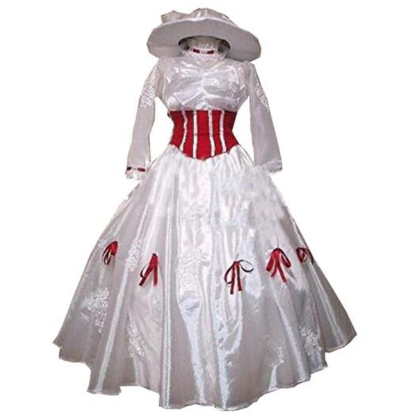 Mary Poppins Costume Adult Size With Red Satin Corset Dress Cosplay Costume