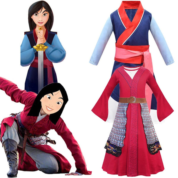 Hua Mulan Cosplay Clothing Girl Anime Performance Clothing Princess Movie Dress Red Cosplay Costume Kimono Dress 3-10 Y