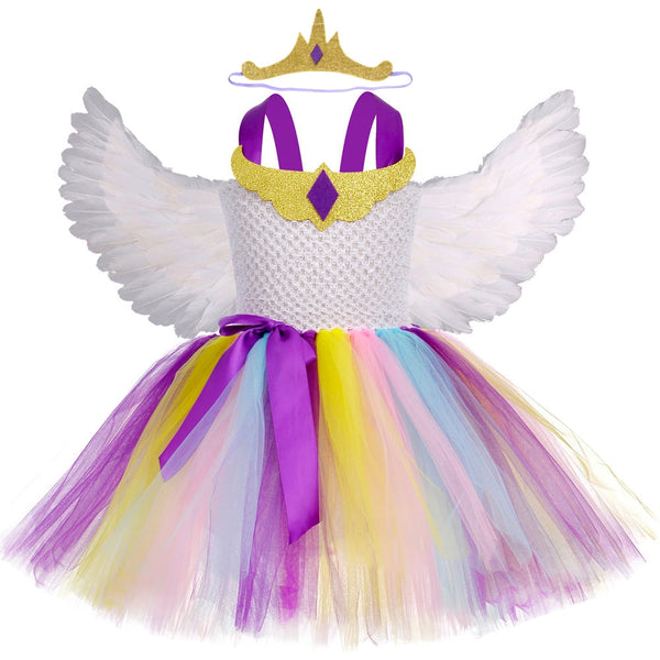 Unicorn Princess Celestia Tutu Dress for Girls Birthday Party Clothes Kids Halloween Carnival Cosplay Rainbow Pony Costume Dress