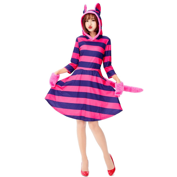 Women Purple Cheshire cat Costume For Halloween Outfit Clothes  Alice in Wonderland Cosplay Masquerade Fancy Dress
