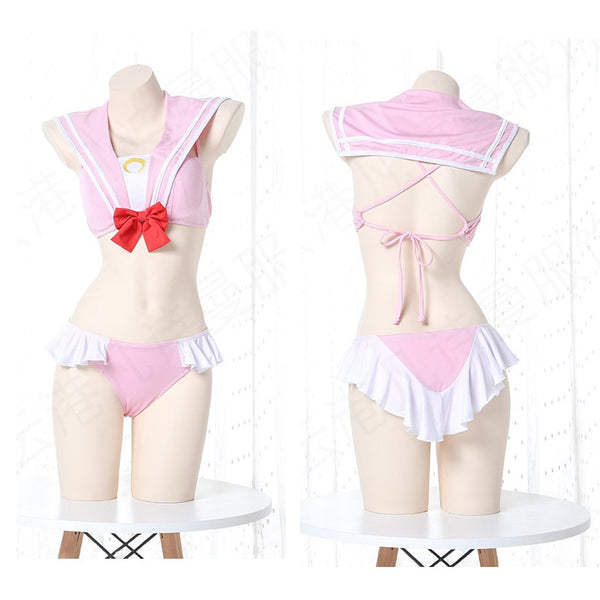 Japanese Sailor Chibi Usa Chibiusa Swimwear Anime Bikini Swimsuit Two Piece Cosplay SUKUMIZU Sexy Cute Swimming Suit