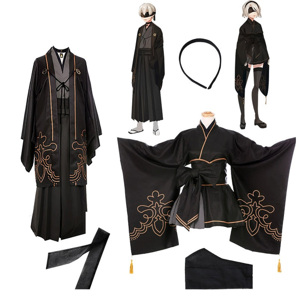 Game NieR Automata figure 2B 9S Fanart Kimono Suit Uniform Halloween Cosplay Costume for women men Adult Kimono