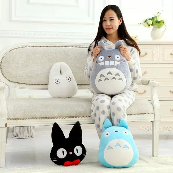 Japan Anime TOTORO Plush Toy Soft Stuffed Cat Pillow Cushion Cartoon White Totoro Doll KiKis Delivery Service Black Cat Kids Toy