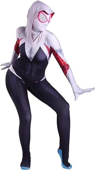 Halloween Adults Kids Gwen Stacy Cosplay Costume Superhero Zentai Suit Female Girls Woman Full Bodysuit
