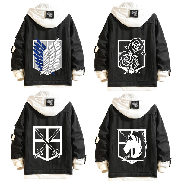 Hoodie Attack on and Titan Denim Jacket Scout Regiment Rival Cosplay Jeans Coats Hooded Jackets