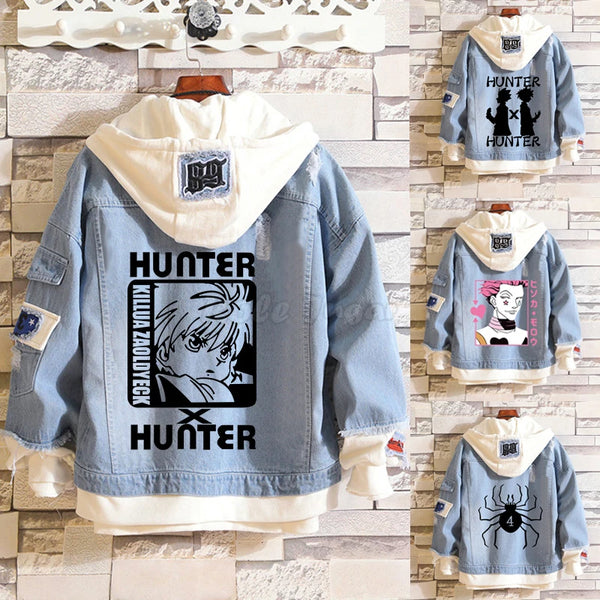 Cartoon Printed Cosplay Jeans Jacket Unisex Harajuku Long Sleeve Denim Hooded Sweatshirt Outwear Coat