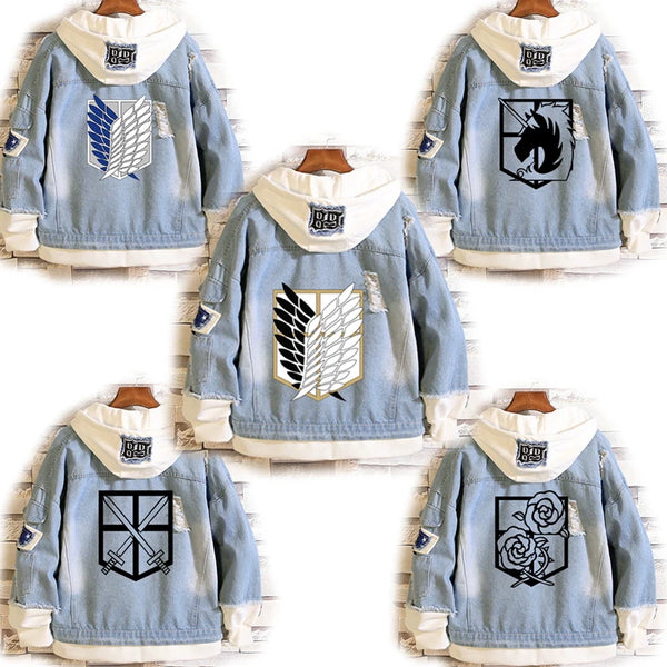 Attack on and Titan Jeans Jacket Scout Regiment Cosplay Denim Jacket Autumn Eren Jager Hooded Sweatshirt Outwear Coat