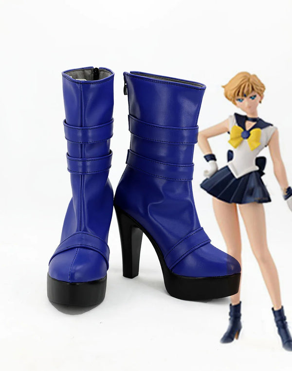 Sailor Shoes Uranus Cosplay Sailor Cosplay Moon Boots Blue Shoes High Heel Custom Made Any Size