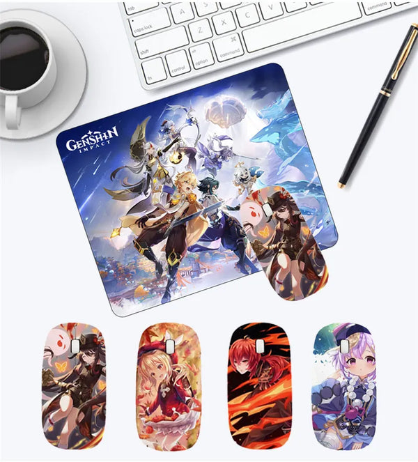 Anime Wireless Mouse Gamer Genshin Impact Mause Computer Gaming Mouse Rechargeable Mice Cartoon For Laptop PC Office