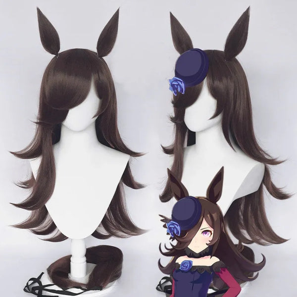Uma Musume Pretty Derby Rice Shower Wig Ears Tail Hair Cosplay A