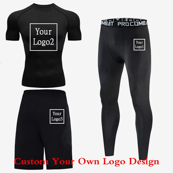 Men's Running Tracksuit Training Fitness Custom Logo Sportswear Set Compression Leggings Sport Clothes Gym Tight Suit