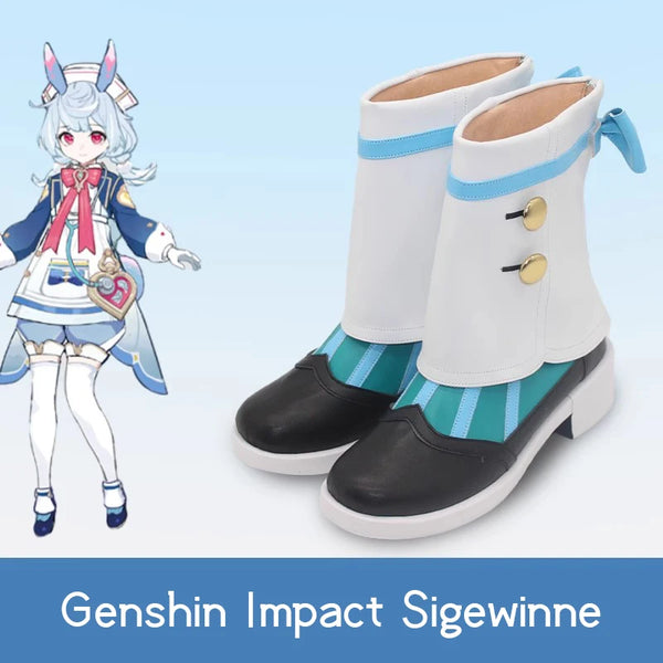 2024 Genshin Impact Sigewinne Cosplay Prop shoes White Cute Water Country head nurse customize Mid-calf boots B