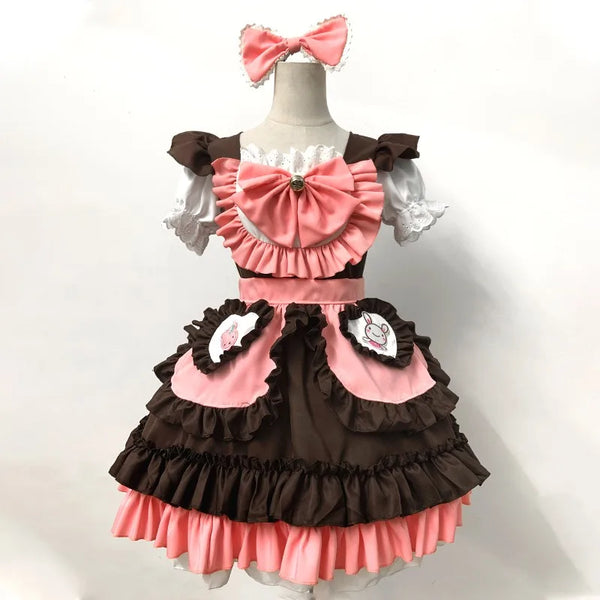 Japanese Kawaii oh Coffee a Waitress Women Sweet Lolita Anime Bunny oh Girl maid cosplay costumes pink bow party princess dress