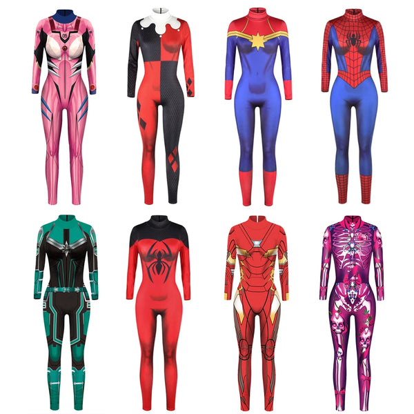 New Arrival Women Printing 3d Skull Digital Jumpsuit Cosplay Pants Spider Woman Bodysuit Tight Fitting Clothes Halloween Costume