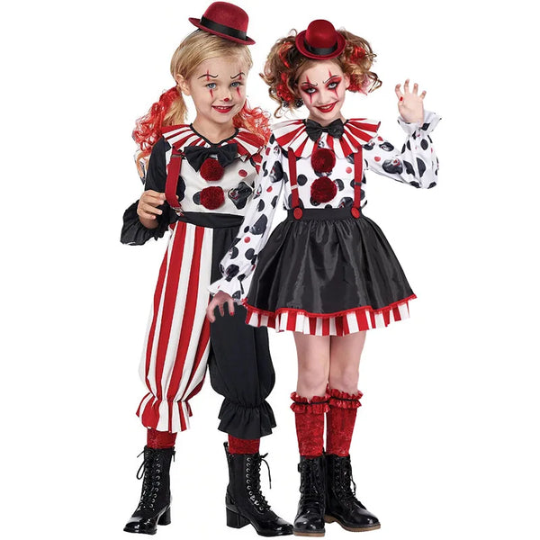 Girls Harlequinin Clown Costume Kids Jesterer Fancy Dress Cosplay Halloween Costume Purim Monster FunnyUgly Circus Party Fancy Dress