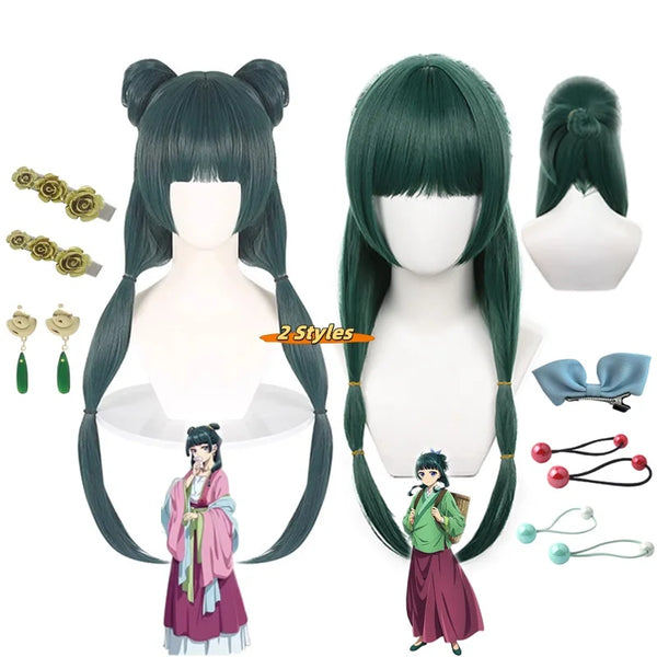 Maomao Cosplay Wig Synthetic Anime The Apothecary Diaries Green Hair 2 Styles Kusuriya no Hitorigoto Hairpin Headress +Wig Cap