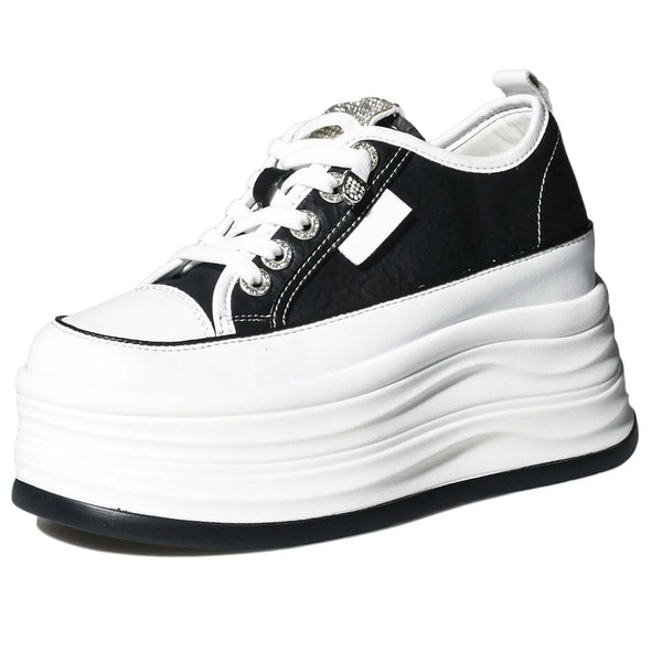 9cm High Quality Microfiber Leather White Platform Sneakers for Women Wedge Heel Sneakers Shoes Comfy Casual Shoes Female
